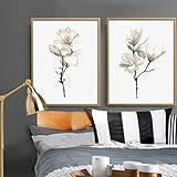 Magnolia Set 2 Prints Flower Wall Art Watercolor Painting Minimalist Botanical Illustration White Fl | Amazon (US)