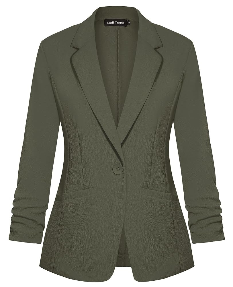 Blazers for Women Dressy Casual Ruched 3/4 Sleeve Lapel Button Work Office Cardigan Suit Jacket w... | Amazon (US)