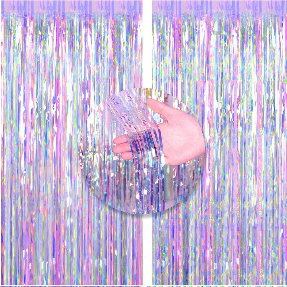 2pcs 3ft x 8.3ft Shiny Corlorful Metallic Tinsel Foil Fringe Curtains Photo Booth Props for Engag... | Amazon (US)