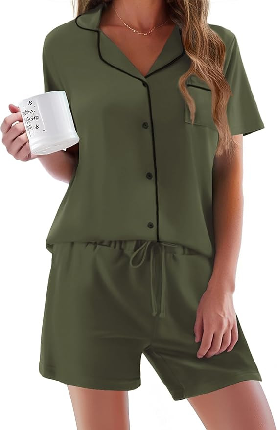 Ekouaer Pajamas Set for Women Short Sleeve Sleepwear Button Down Pjs Soft 2 Piece Lounge Sets XS-... | Amazon (US)