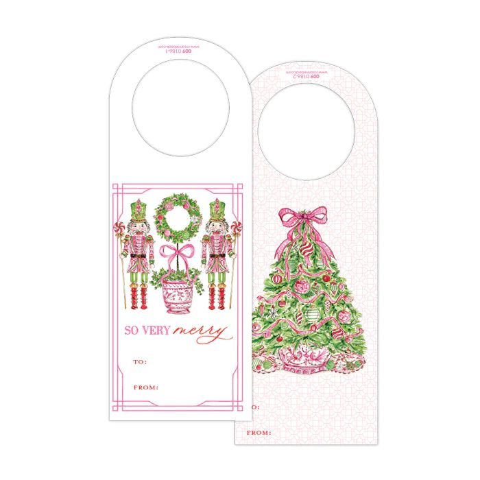Pink Peppermint Tree & Nutcrackers Wine Tags | Rosanne Beck Collections