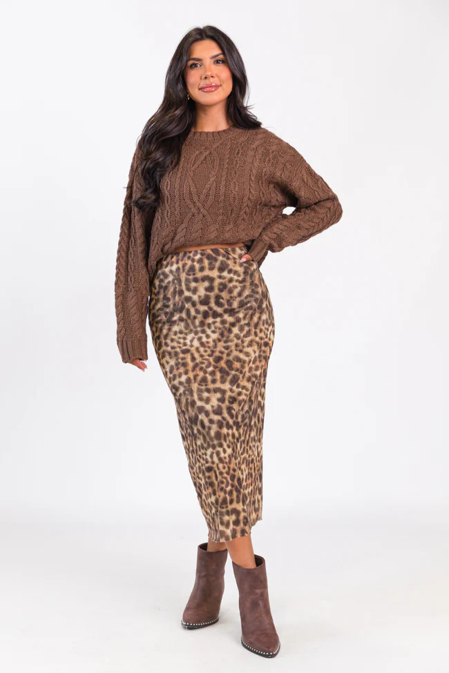 Fierce Love Leopard Knit Midi Skirt | Pink Lily