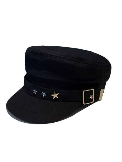 1pc Black Star Print Beret Hat, Retro British Style, New Navy Sailor Cap, Korean Fashion, Painter Cap | SHEIN
