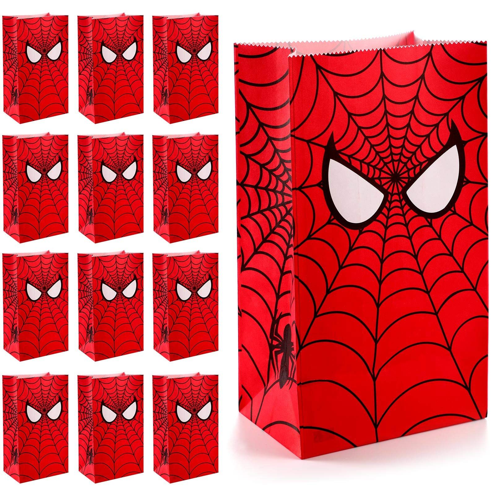 30 Pieces Spider Party Treat Bags Spider Theme Birthday Party Hero Web Printed Kraft Paper Goodie Ba | Amazon (US)