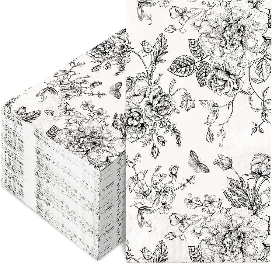 AnyDesign 100Pcs Floral Guest Napkins Disposable Black White Wildflower Paper Napkins Black Flowe... | Amazon (US)
