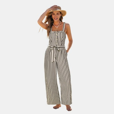 Cupshe Women's Chic Striped Jumpsuit for Effortless Beach Style-M-Black | Target