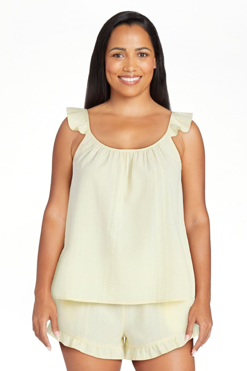 Joyspun Women's Seersucker Sleep Cami and Shorts Set with Ruffle, 2-Piece, Sizes XS-3X | Walmart (US)