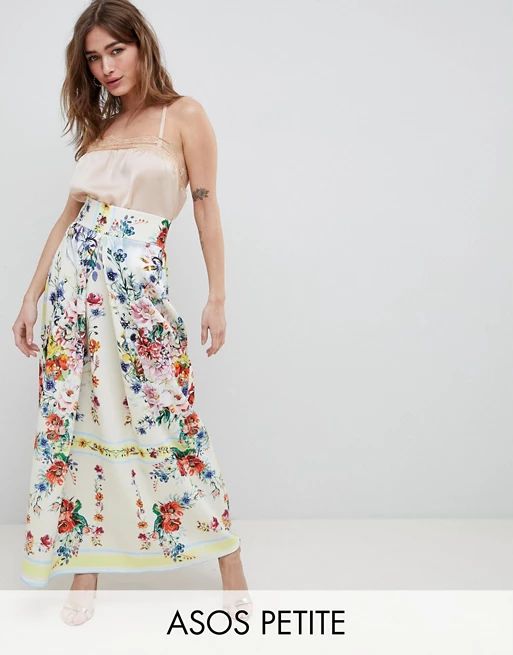 ASOS DESIGN Petite scuba prom skirt with mirrored flower print | ASOS US