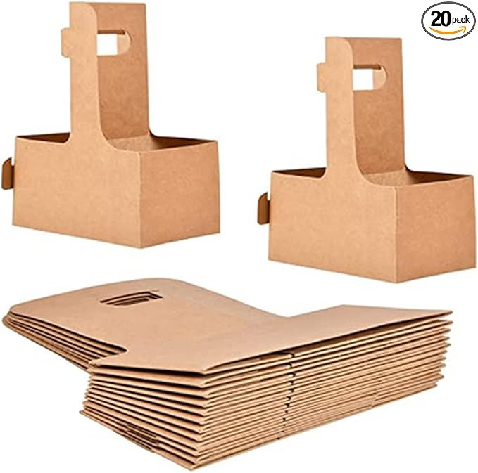 2-Cup Drink Carrier Handle, Kraft Paperboard Handled Drink Carriers 12-30 OZ to Go Coffee Cup Hol... | Amazon (US)