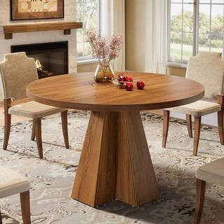 BYBLIGHT Moronia Farmhouse Walnut Brown Round Wood 46.5 in. Pedestal Dining Table Seats 6 BB-YC00... | The Home Depot