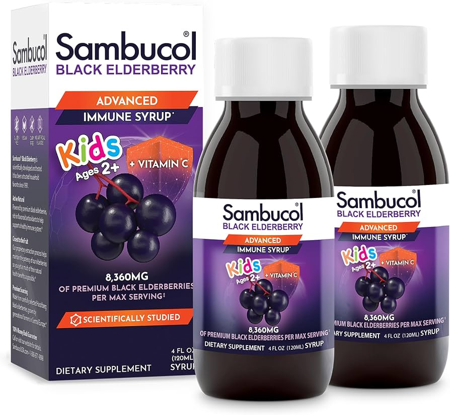 Sambucol Black Elderberry Syrup for Kids - Kids Elderberry Syrup, Added Vitamin C, Black Elderber... | Amazon (US)