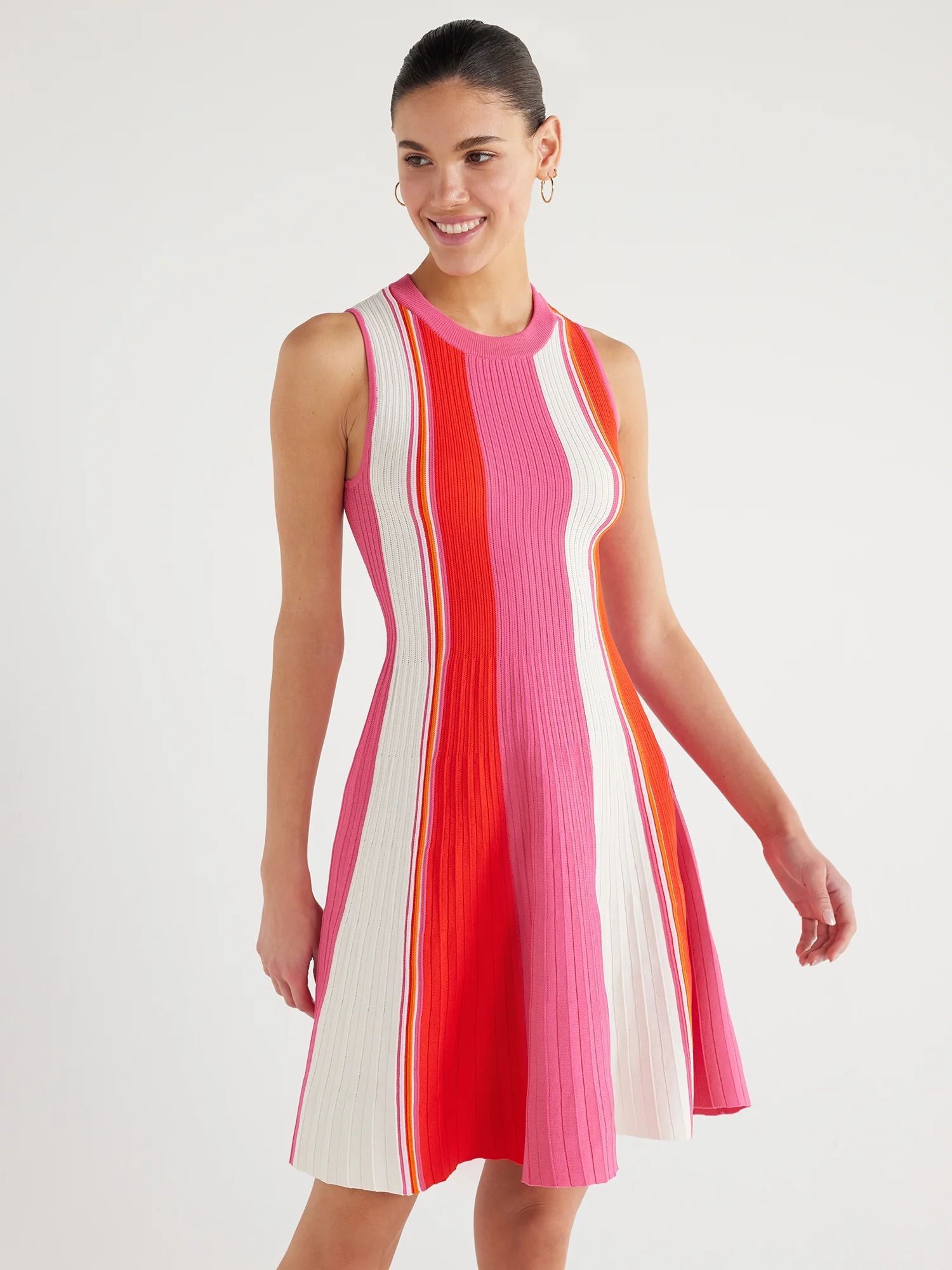 Scoop Women's Sleeveless High Neck Stripe Mini Sweater Dress, Sizes XS-XXL | Walmart (US)