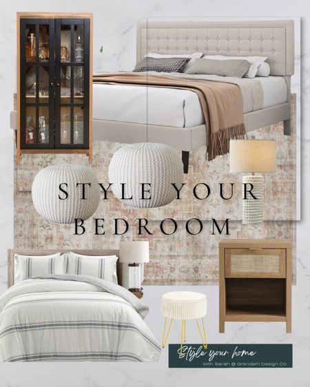 Bedroom design. Style your bedroom.  Bed.  Bedding. Night stand poofs. Walmart.  Amazon. Trending decor  

#LTKhome #LTKfamily