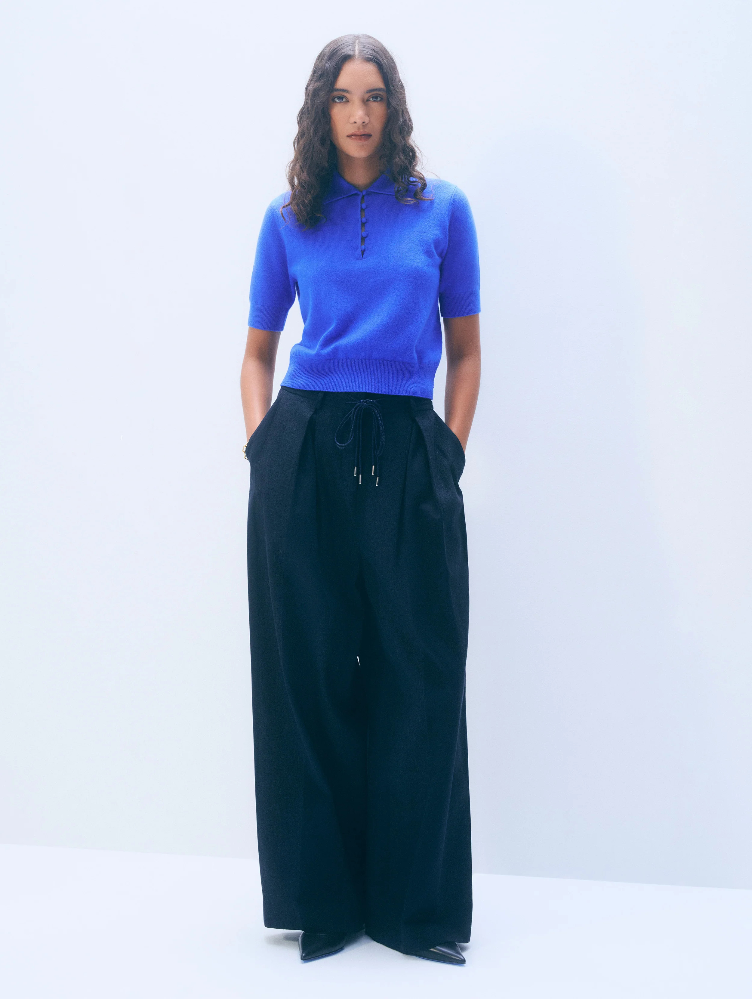 Cashmere Button Polo | Cobalt Blue | White and Warren