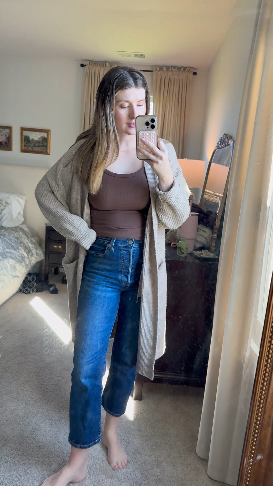 Casual outfit to meet up with a mom friend at the park. These Levi’s with the ankle cut are so comfortable and chic with some simple flats, loafers or keds. Also the chocolate brown tank top is only $3 at Walmart. It’s insanely good. 

Love this also for a casual Thanksgiving dinner outfit! 

#LTKStyleTip #LTKHoliday #LTKSeasonal