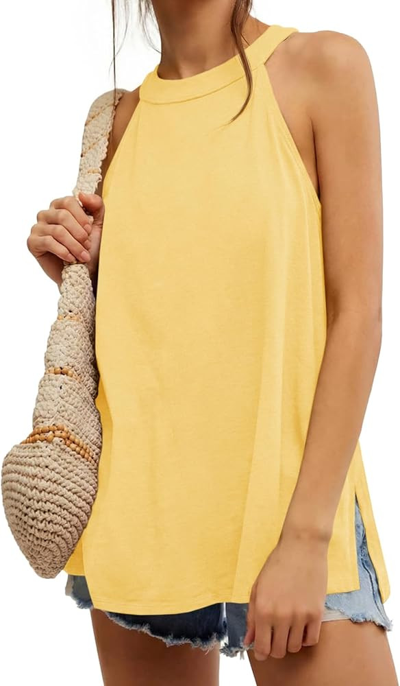 Tankaneo Womens Oversized Tank Tops Summer Casual Tie Back High Neck Sleeveless Shirts Backless S... | Amazon (US)