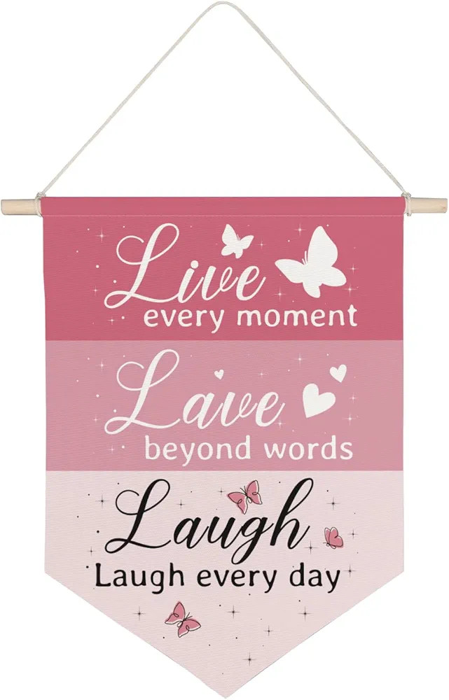 Live Laugh Love Wall Decor,Girls Room Decor,Nursery Wall Decor,Canvas Hanging Pennant Wall Flag f... | Amazon (US)