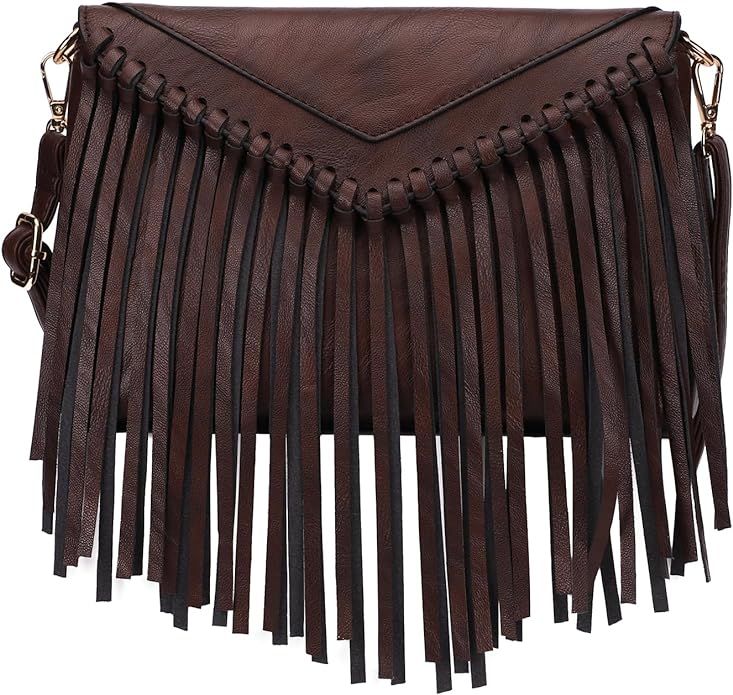 KouLi Buir Tassel Crossbody Purse for Women PU Leather Western Hobo Fringe Handbag Shoulder Bag | Amazon (US)