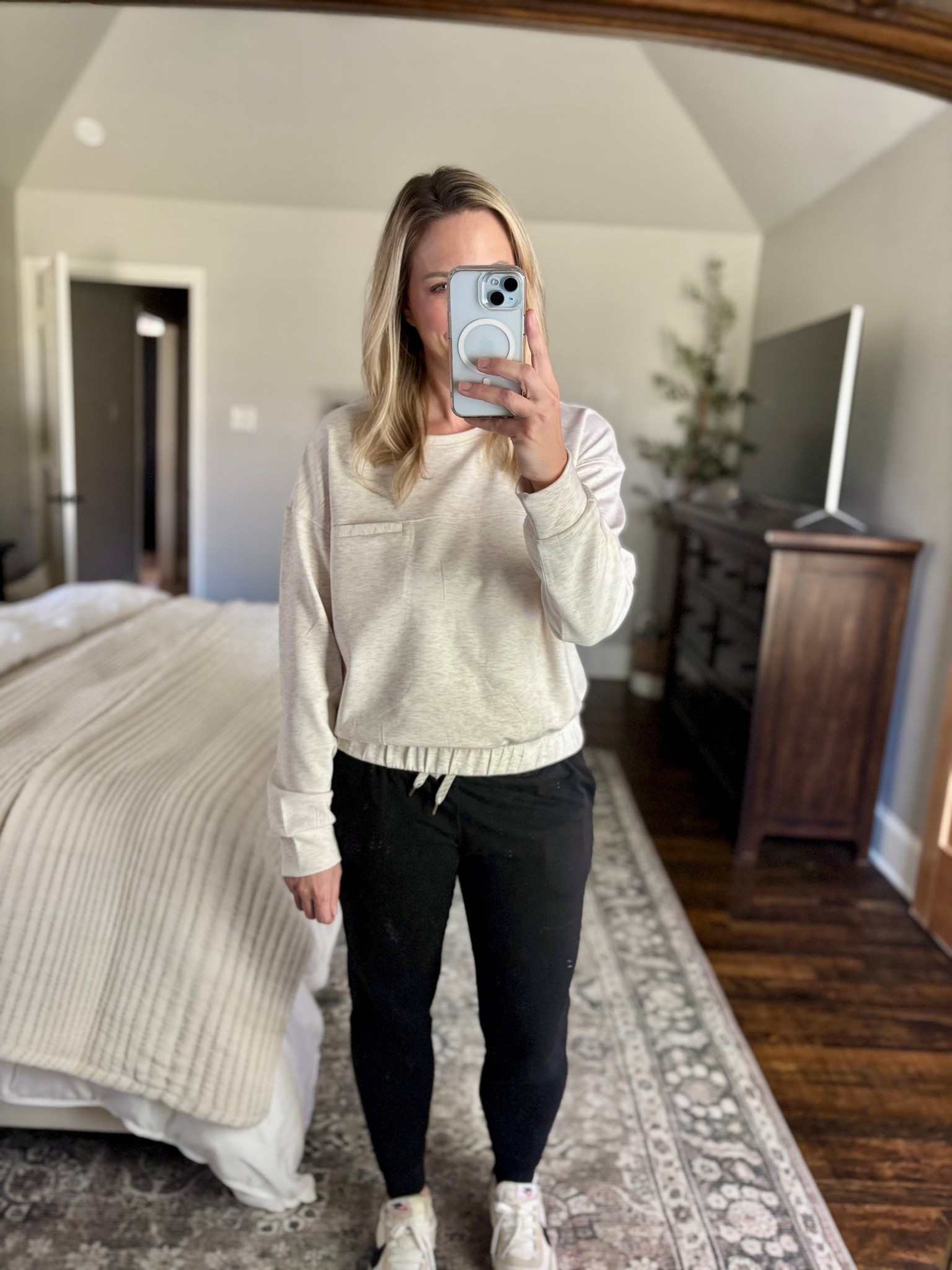 Loving this new top I picked up!  Wearing my true size M  Very soft and flattering fit!  Paired with my joggers I practically live in! 


#LTKOver40 #LTKmomlife #LTKootd