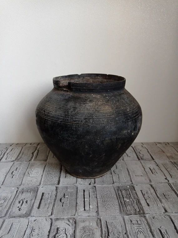 Vintage Black Clay Pot Old Clay Pot Wabi Sabi Pottery | Etsy | Etsy (US)