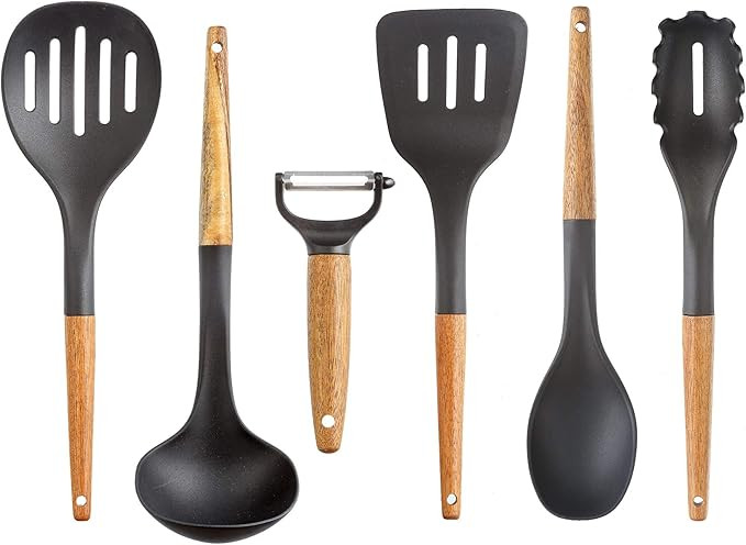 Glad Cooking Utensils Set with Acacia Wood Handles, 6 Pieces | Nylon Tools for Nonstick Cookware ... | Amazon (US)