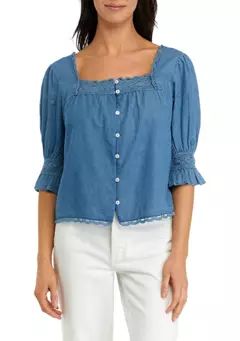 Cupio Women's 3/4 Sleeve Chambray Square Neck Top | Belk