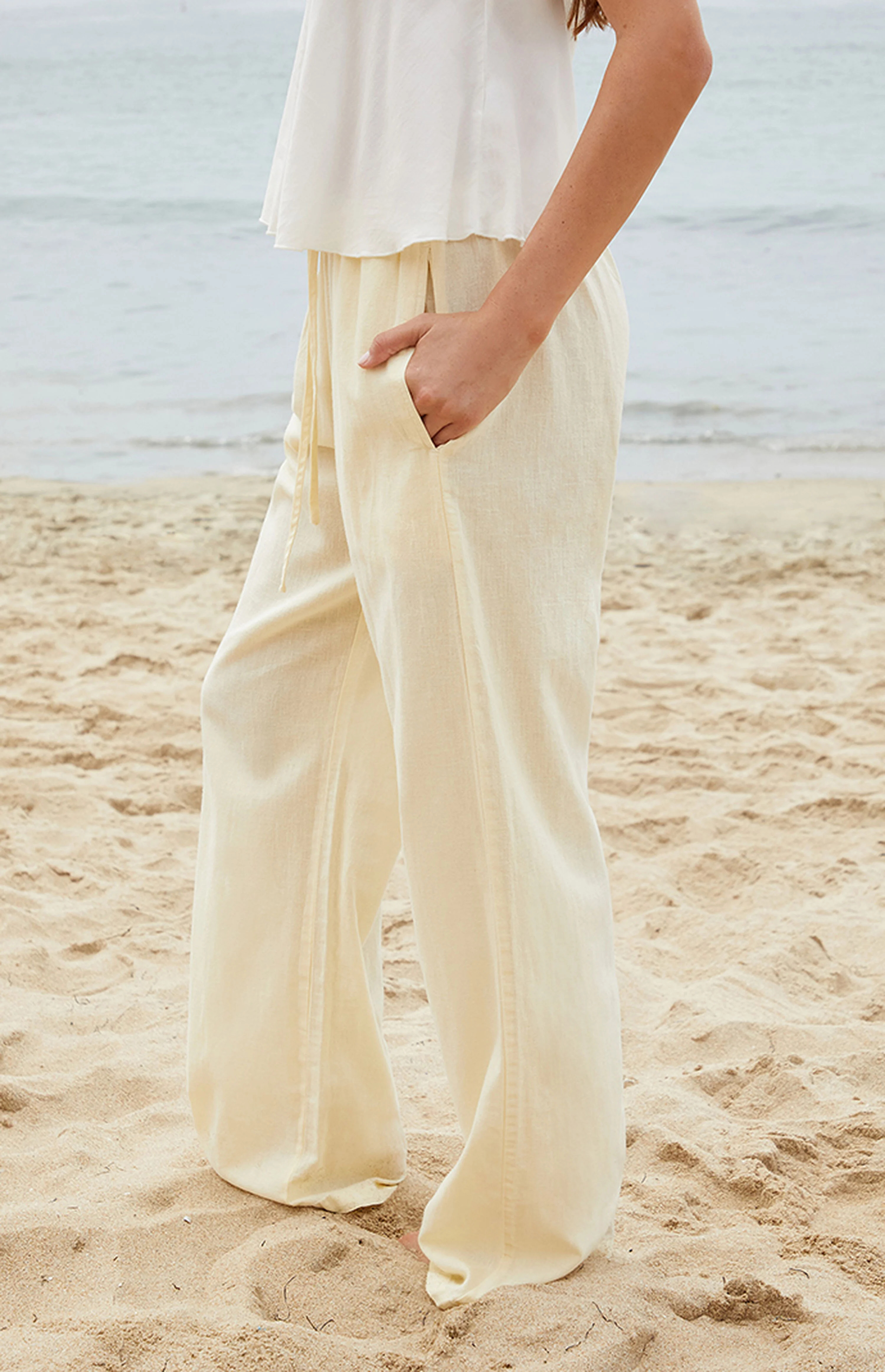 John Galt Yellow Anastasia Linen Baggy Lounge Pants | PacSun