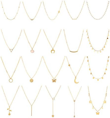 Honsny 20PCS 14K Gold Plated Choker Necklaces for Women, Dainty Gold Diamond Coin Pearl Pendant S... | Amazon (US)