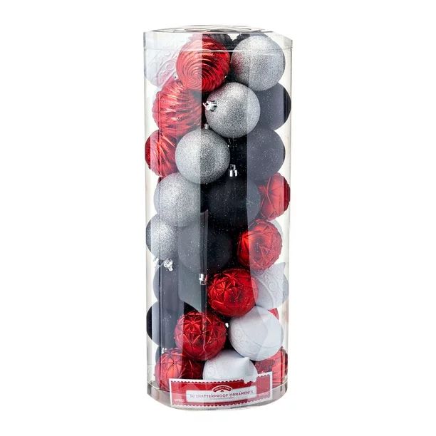 Holiday Time Red & Black Shatterproof Christmas Ornaments, 50 Count | Walmart (US)
