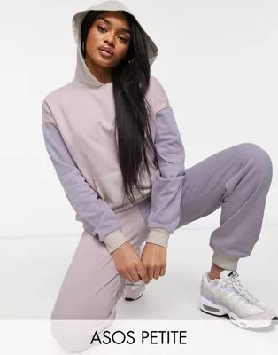 ASOS DESIGN Petite tracksuit oversized hoodie / oversized sweatpants in pastel color block | ASOS (Global)