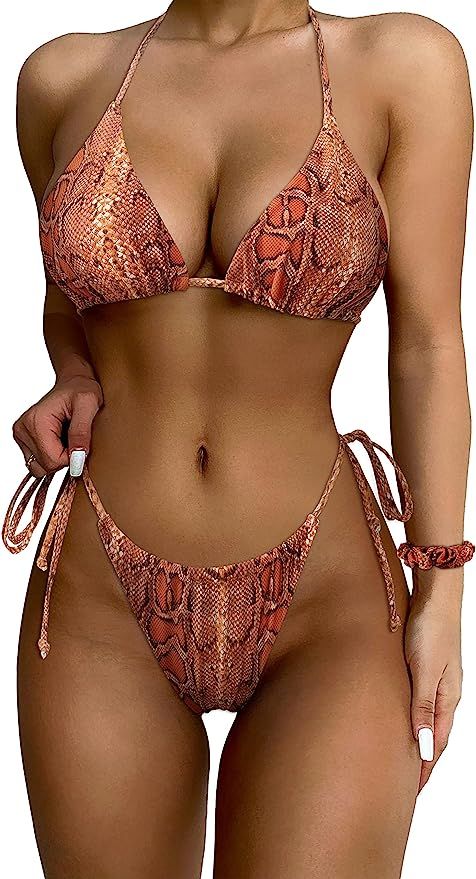 SUUKSESS Women String Bikini Set Tie Side Thong Sexy Halter Swimsuits 2 Pieces | Amazon (US)