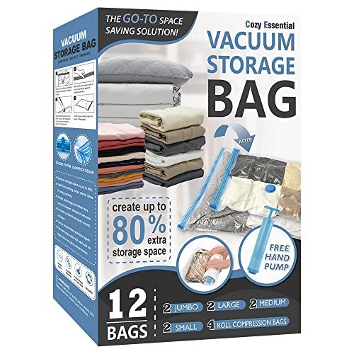 12 Pack Vacuum Storage Bags, Space Saver Bags (2 Jumbo/2 Large/2 Medium/2 Small/4 Roll) Compressi... | Amazon (US)