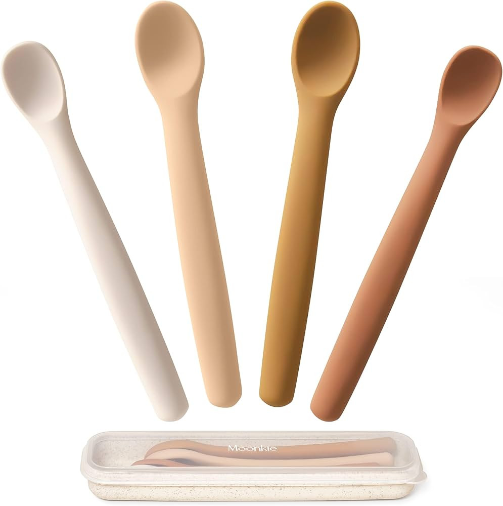 Moonkie Juego de 4 cucharas de silicona para bebé, cucharas de alimentación de dos tamaños par... | Amazon (US)