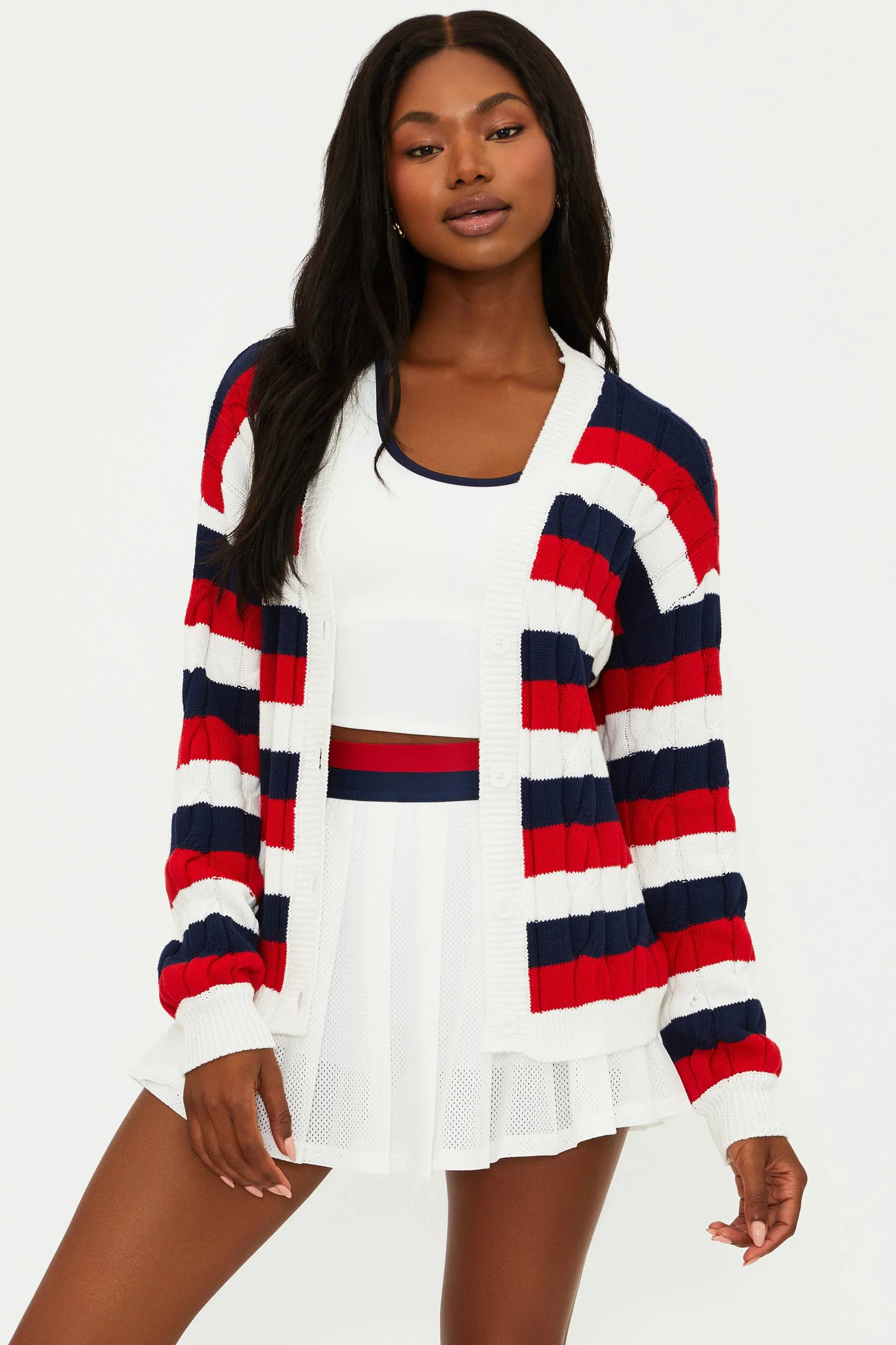 Sherry Cardigan Cherry Indigo Stripes | Women's Cardigan Sweater | Beach Riot | Beach Riot