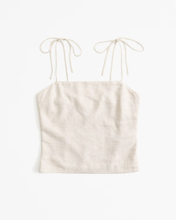 Linen-Blend Tie-Strap Set Top | Abercrombie & Fitch (US)