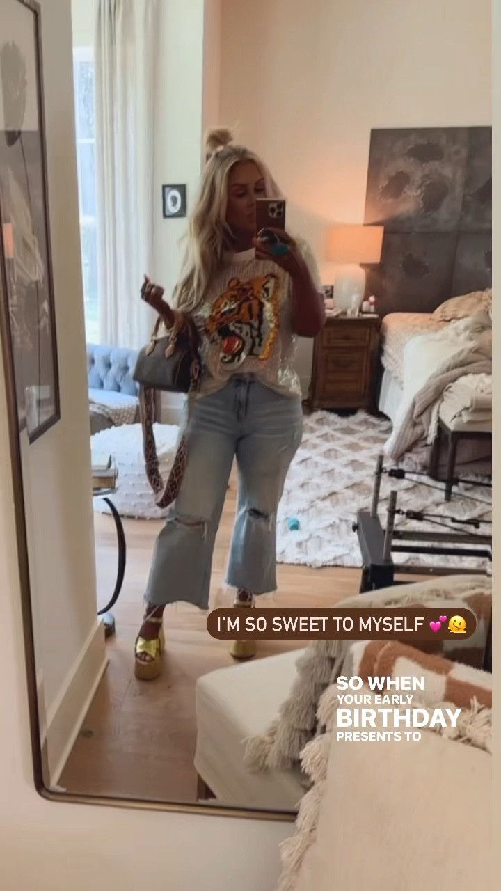 These shoes are so fun! I don’t know how I got dressed without these! Metallic chartreuse platform heels/wedges honestly make the fit! Fall trends 2023 💕💕 top: not linkable but Judith March denim: Deep South Pout 

#LTKFind #LTKSale #LTKstyletip