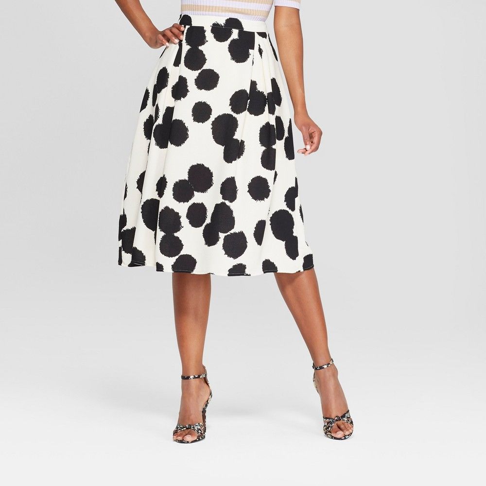 Women's Polka Dot Birdcage Midi Skirt - Who What Wear Cream/Black 8, Ivory/Black Polka Dot | Target