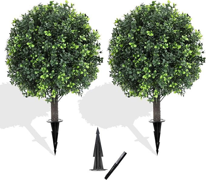 LXNRMHCH 27.2" Artificial Boxwood Topiary Set of 2 with Spike, Fake Plants Boxwood Balls Greenery... | Amazon (US)