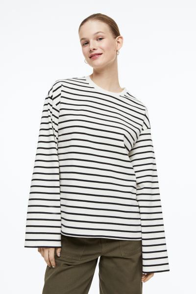 Long-sleeved Jersey Top | White Top Tops | Striped Sweater | Long Sleeve Tops | Spring Outfits | H&M (US + CA)