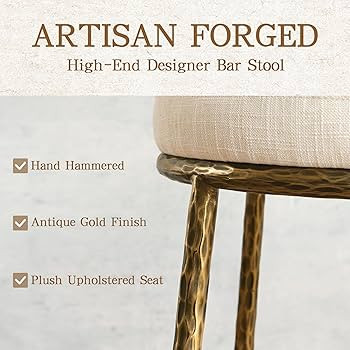 Morden Fort Modern Counter Height Bar Stools Set of 2, 26" Hand-Hammered Gold Bar Stools with Bac... | Amazon (US)