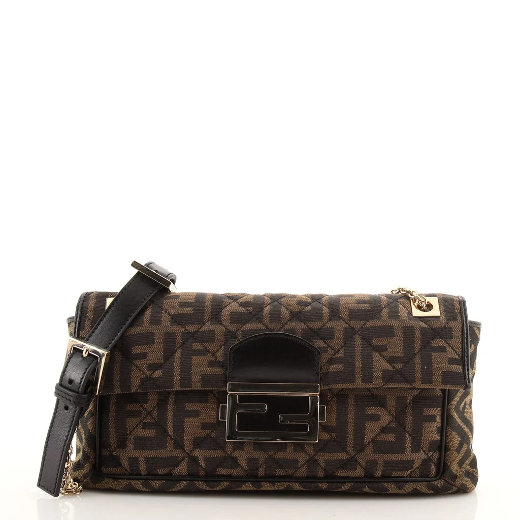 Fendi Chain Flap Bag Quilted Zucca Canvas Brown 106944108 | Rebag