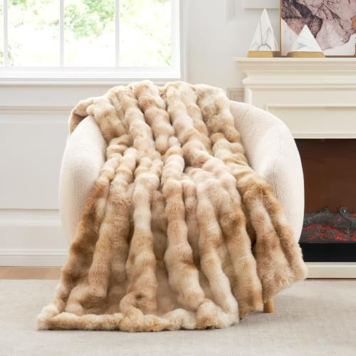 Cozy Bliss Faux Fur Throw Blanket for Couch, Fuzzy Soft Plush Thick Bubble Blanket for Sofa Bedroom Living Room, 50 * 60 Inches Tie-dye Beige | Amazon (US)