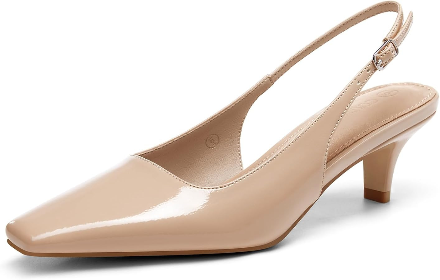 Coutgo Womens Kitten Low Heels Slingback Pumps Squared Point Toe Buckle Strap Wedding Party Dress... | Amazon (US)