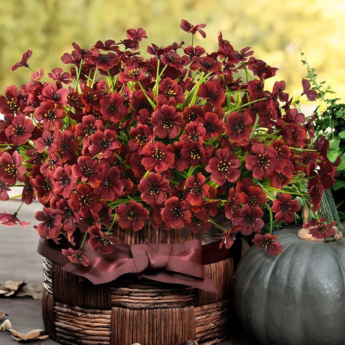 24 Pcs Artificial Mums for Outdoors Planters Fake Flowers Fall Decor | Amazon (US)