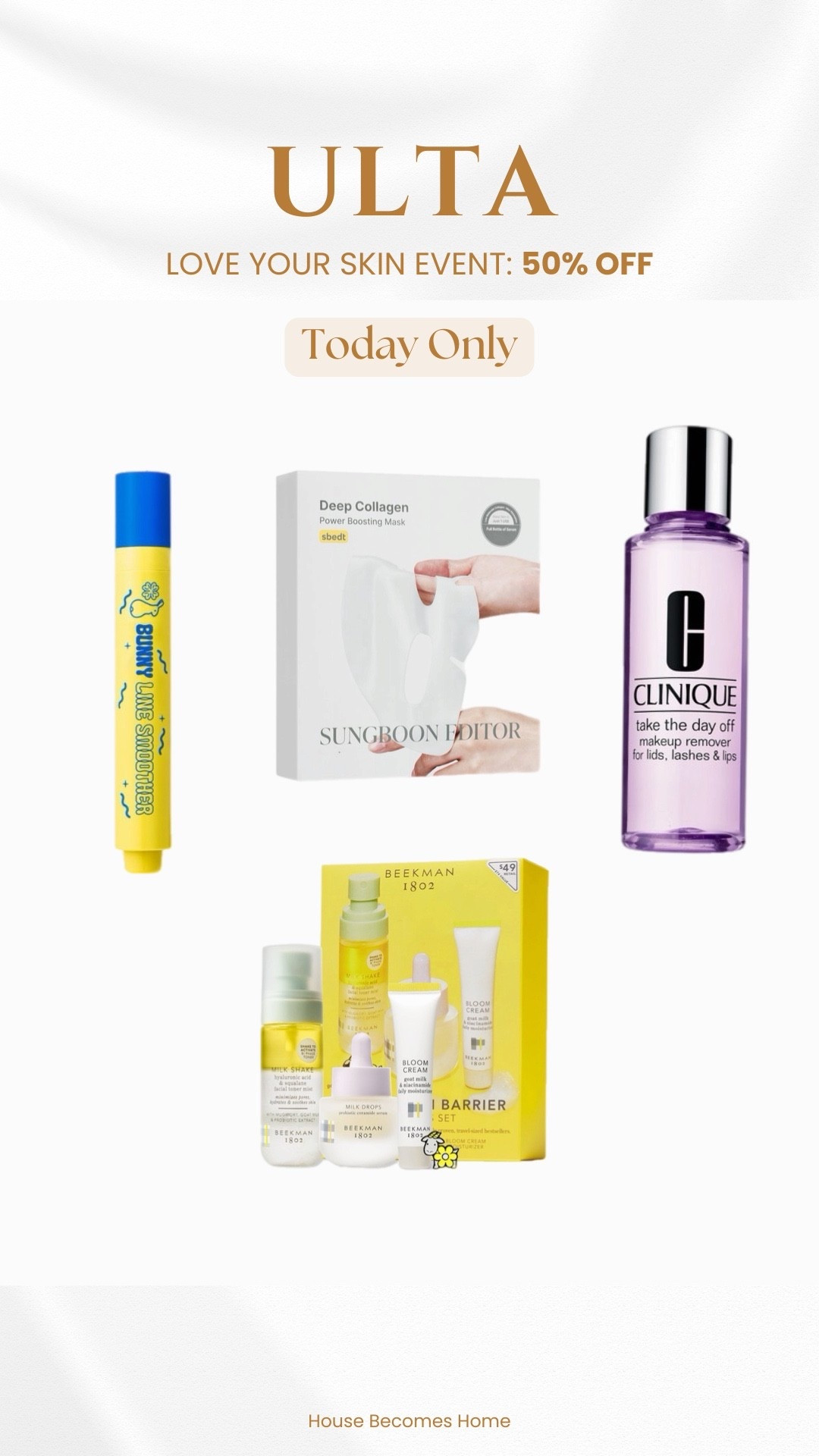 Ulta love Your Skin Event. 50% off today only!!!




#LTKSaleAlert #LTKFindsUnder50 #LTKBeauty