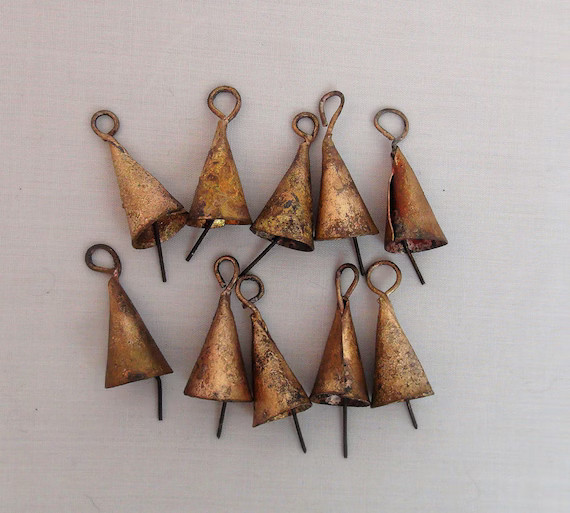 TINY RUSTIC GOLD Bells-10 Micro Cone Shape Triangular Bells-So Sweet-Barely 1 1/4"-Perfect for Sm... | Etsy (US)