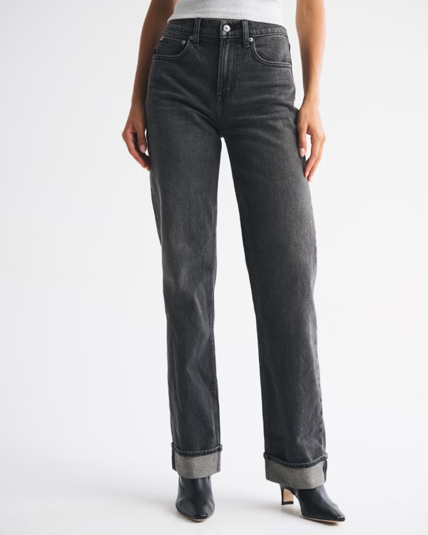 Women's High Rise 90s Relaxed Cuffed Hem Jean | Women's Bottoms | Abercrombie.com | Abercrombie & Fitch (US)