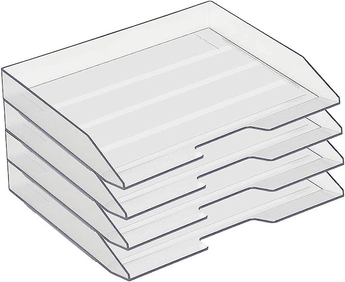 Acrimet Stackable Letter Tray 4 Tier Side Load Plastic Desktop File Organizer (Clear Crystal Colo... | Amazon (US)