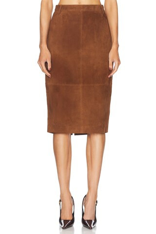 retrofete Marcella Suede Skirt in Cinnamon - Brown. Size S (also in L, M). | FWRD 