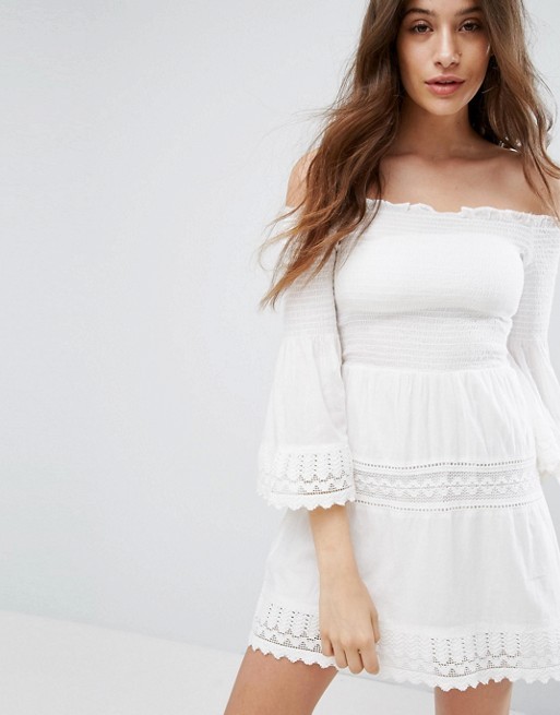 Bershka Shirring And Crochet Dress | ASOS US